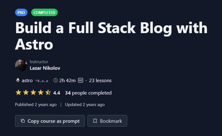 building a complete full-stack blog app with angular... Build a Full Stack Blog with Astro — Online Course